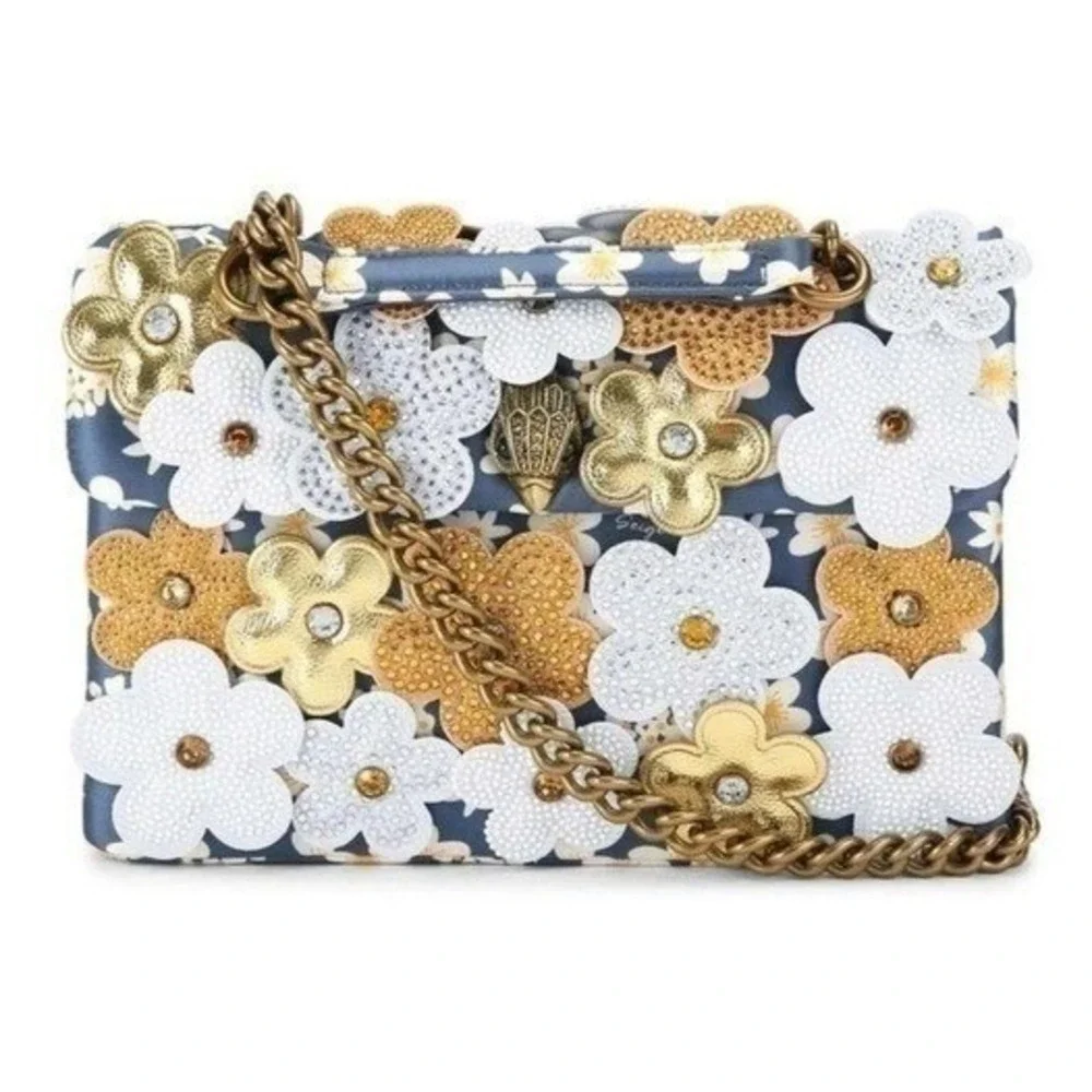 KURT GEIGER Floral Embellished Handle Chain Bag Party Purse Occasion Statement